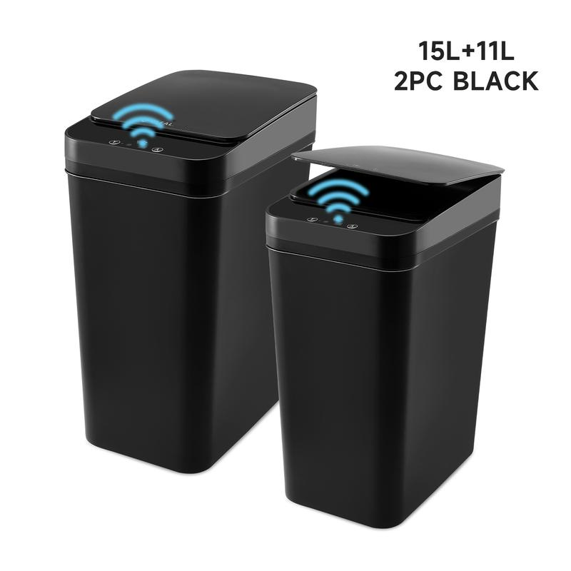 Paquete de 2 cubos de basura inteligentes de 4 galones con sensor de movimiento, cubo de basura pequeño e impermeable, ideal para dormitorio, baño, oficina y sala de estar. Disponibles en blanco y negro. Un accesorio perfecto para el baño.