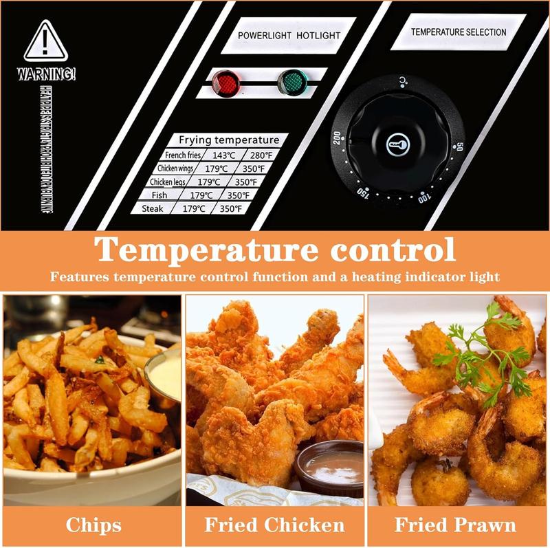 Freidora eléctrica de 6 litros de acero inoxidable con un solo tanque y cesta, 2500 W, 110 V, para uso doméstico y en restaurantes, con tapa y control de temperatura.