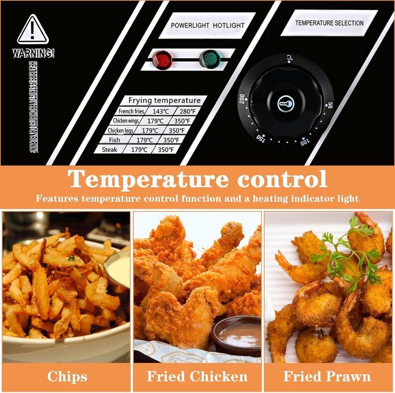 Freidora eléctrica de 6 litros de acero inoxidable con un solo tanque y cesta, 2500 W, 110 V, para uso doméstico y en restaurantes, con tapa y control de temperatura.