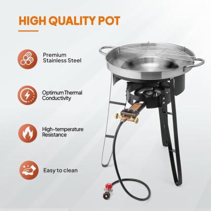 Juego de comal cóncavo de 23" con estufa de propano de 80,000 BTU, disco para cocinar discada, cocinador de disco de acero inoxidable con soporte para quemador para cocinar en el patio trasero y al aire libre, taco para cocinar carnitas, tortillas, saltea