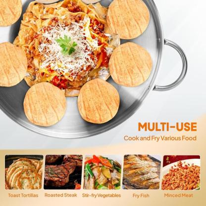 Juego de comal cóncavo de 23" con estufa de propano de 80,000 BTU, disco para cocinar discada, cocinador de disco de acero inoxidable con soporte para quemador para cocinar en el patio trasero y al aire libre, taco para cocinar carnitas, tortillas, saltea