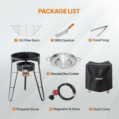 Juego de comal cóncavo de 23" con estufa de propano de 80,000 BTU, disco para cocinar discada, cocinador de disco de acero inoxidable con soporte para quemador para cocinar en el patio trasero y al aire libre, taco para cocinar carnitas, tortillas, saltea