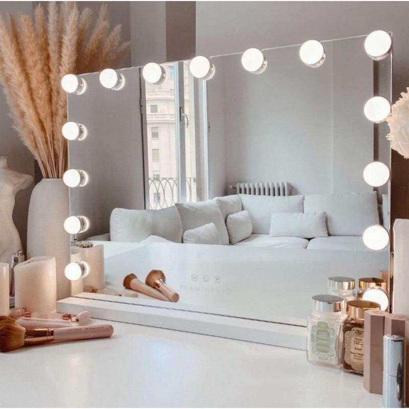 Espejo de Maquillaje con Iluminación LED: Tocador con 15 Bombillas, 3 Modos de Luz, Control Táctil, USB Recargable, Rotación 360° y Aumento Desmontable para Maquillaje Profesional