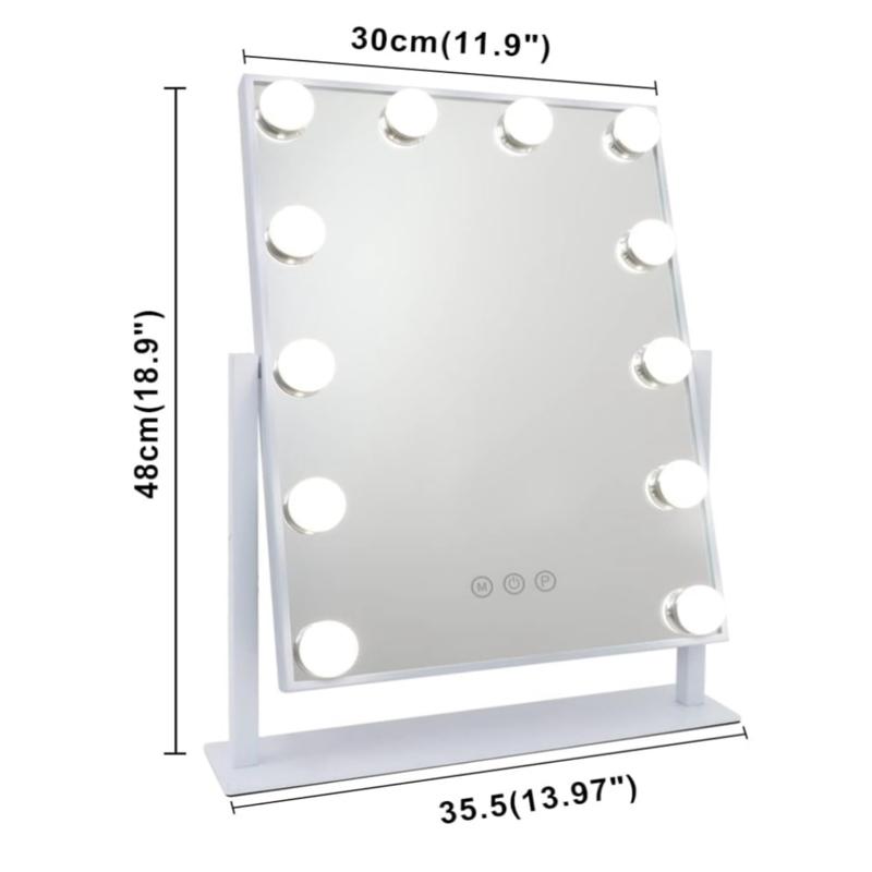 Espejo de Maquillaje con Iluminación LED: Tocador con 15 Bombillas, 3 Modos de Luz, Control Táctil, USB Recargable, Rotación 360° y Aumento Desmontable para Maquillaje Profesional