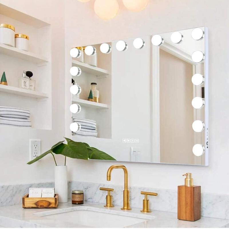 Espejo de Maquillaje con Iluminación LED: Tocador con 15 Bombillas, 3 Modos de Luz, Control Táctil, USB Recargable, Rotación 360° y Aumento Desmontable para Maquillaje Profesional
