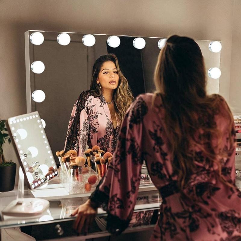 Espejo de Maquillaje con Iluminación LED: Tocador con 15 Bombillas, 3 Modos de Luz, Control Táctil, USB Recargable, Rotación 360° y Aumento Desmontable para Maquillaje Profesional