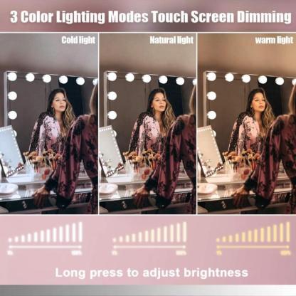 Espejo de Maquillaje con Iluminación LED: Tocador con 15 Bombillas, 3 Modos de Luz, Control Táctil, USB Recargable, Rotación 360° y Aumento Desmontable para Maquillaje Profesional