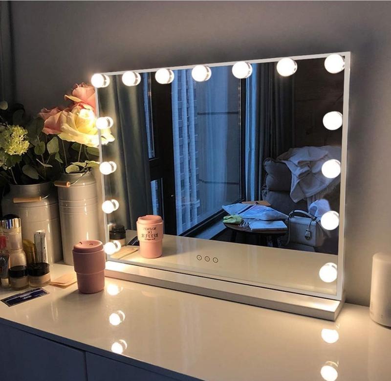 Espejo de Maquillaje con Iluminación LED: Tocador con 15 Bombillas, 3 Modos de Luz, Control Táctil, USB Recargable, Rotación 360° y Aumento Desmontable para Maquillaje Profesional