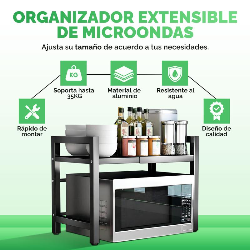 Estante telescópico para microondas: espacio flexible y duradero en acero inoxidable