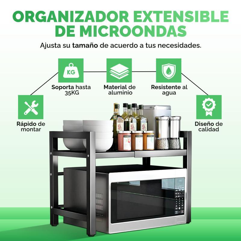 Estante telescópico para microondas: espacio flexible y duradero en acero inoxidable