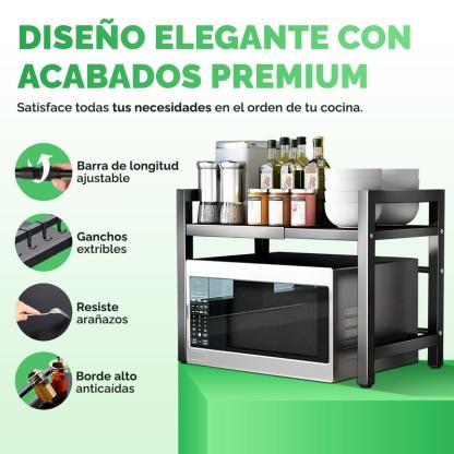 Estante telescópico para microondas: espacio flexible y duradero en acero inoxidable