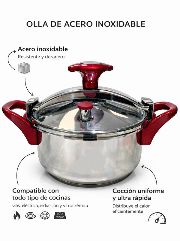 Olla a Presión Abre Fácil en Acero Inoxidable Litros Sistema de Seguridad Múltiple y Fondo Difusor para Cocción Rápida y Uniforme