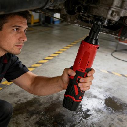 Llave de carraca eléctrica en ángulo recto (45 Nm, 3/8"), herramienta para desmontar tuercas y tornillos en reparaciones de automóviles, herramienta inalámbrica.