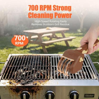 Cepillo eléctrico para barbacoa, seguro y sin cerdas, con 2 cabezales intercambiables, inalámbrico y recargable; limpieza rápida, accesorio esencial para acampada y barbacoas al aire libre, apto para todo tipo de parrillas.