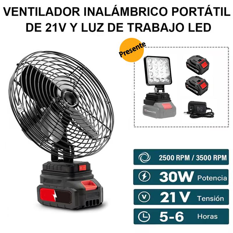 Ventilador con lámpara portátil, con batería de litio | Ideal para: trabajo al aire libre, campamento, pesca, emergencias | Enorme duración de batería y alta potencia
