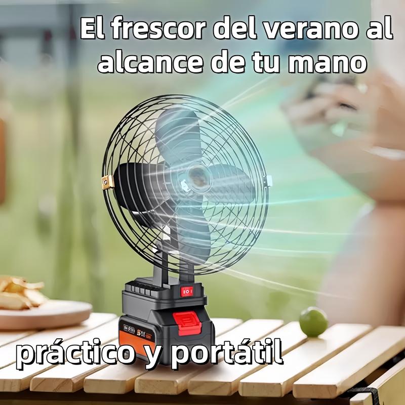 Ventilador con lámpara portátil, con batería de litio | Ideal para: trabajo al aire libre, campamento, pesca, emergencias | Enorme duración de batería y alta potencia