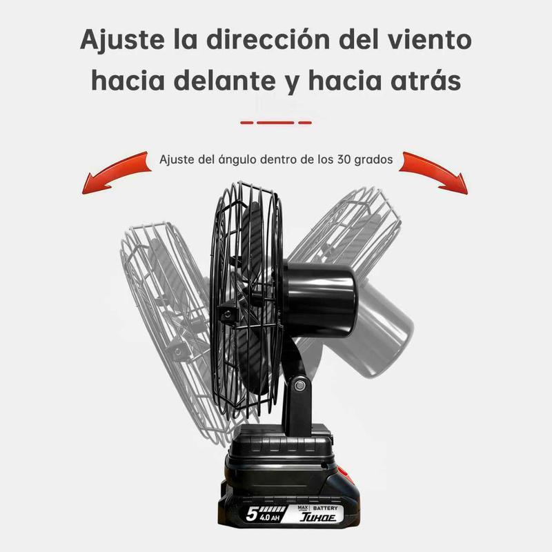 Ventilador con lámpara portátil, con batería de litio | Ideal para: trabajo al aire libre, campamento, pesca, emergencias | Enorme duración de batería y alta potencia
