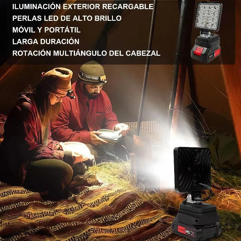 Ventilador con lámpara portátil, con batería de litio | Ideal para: trabajo al aire libre, campamento, pesca, emergencias | Enorme duración de batería y alta potencia