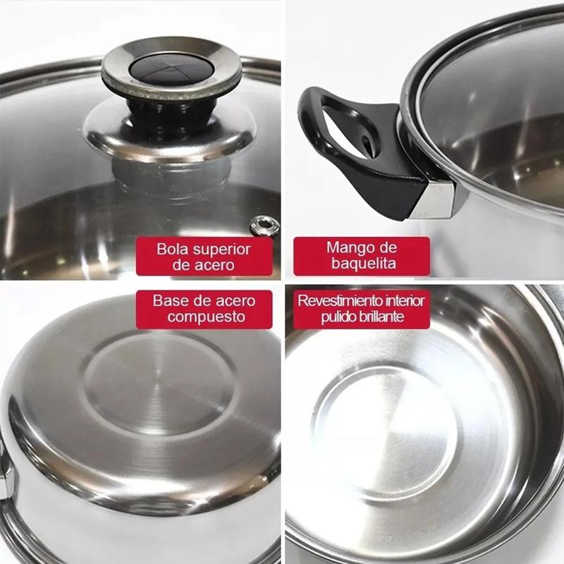 12 Piezas Batería de Cocina Ligera de Acero Inoxidable Antiadherente, Calentamiento Rápido, Ideal para Uso Diario