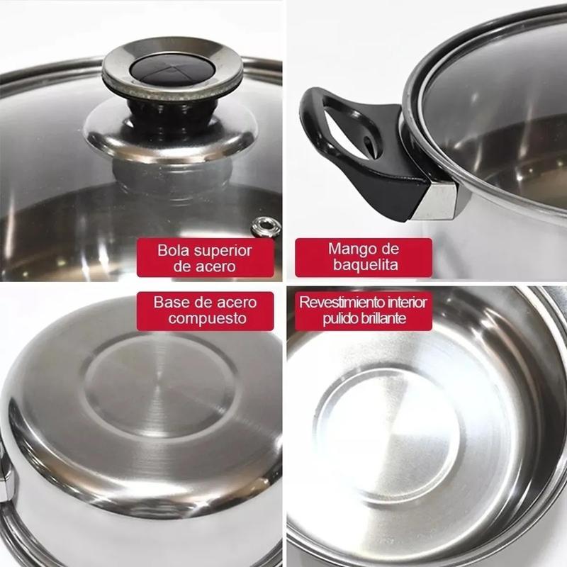 12 Piezas Batería de Cocina Ligera de Acero Inoxidable Antiadherente, Calentamiento Rápido, Ideal para Uso Diario
