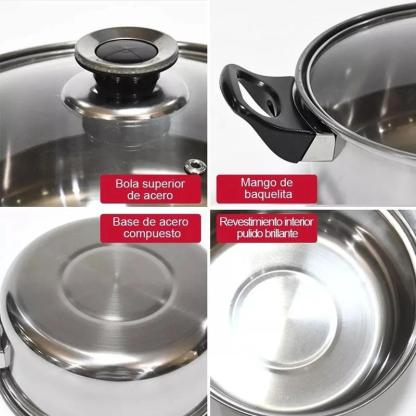 12 Piezas Batería de Cocina Ligera de Acero Inoxidable Antiadherente, Calentamiento Rápido, Ideal para Uso Diario