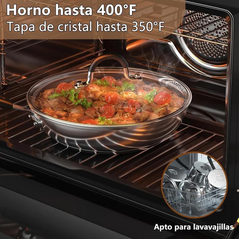 12 Piezas Batería de Cocina Ligera de Acero Inoxidable Antiadherente, Calentamiento Rápido, Ideal para Uso Diario