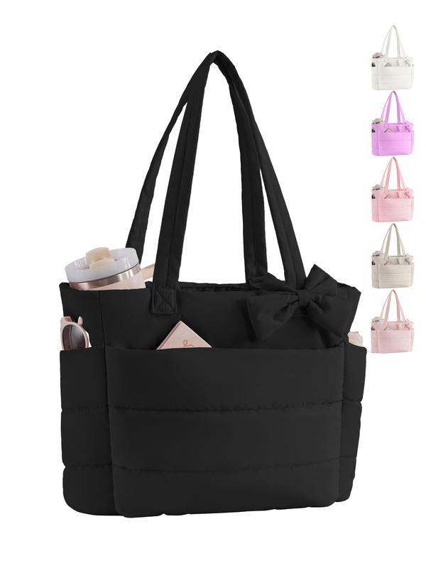 Bolso tote para mujer, bolso acolchado con lazo, bolso ligero y voluminoso con compartimentos, bolso de hombro/bolso de mano para viaje, trabajo y gimnasio | Ligero, acolchado, para viaje, trabajo, San Valentín, Navidad y Día de Acción de Gracias