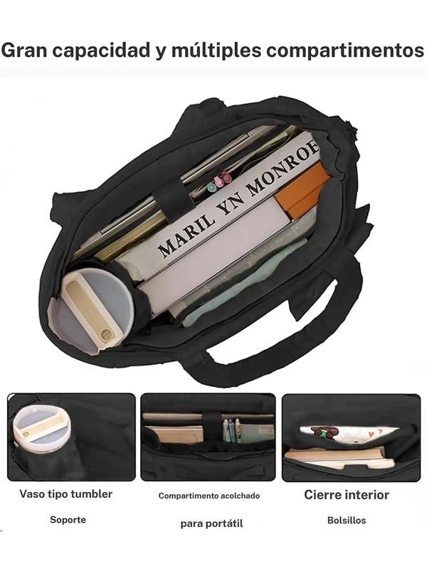 Bolso tote para mujer, bolso acolchado con lazo, bolso ligero y voluminoso con compartimentos, bolso de hombro/bolso de mano para viaje, trabajo y gimnasio | Ligero, acolchado, para viaje, trabajo, San Valentín, Navidad y Día de Acción de Gracias