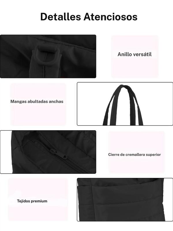Bolso tote para mujer, bolso acolchado con lazo, bolso ligero y voluminoso con compartimentos, bolso de hombro/bolso de mano para viaje, trabajo y gimnasio | Ligero, acolchado, para viaje, trabajo, San Valentín, Navidad y Día de Acción de Gracias