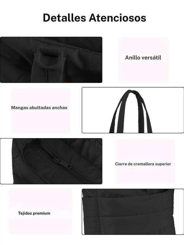 Bolso tote para mujer, bolso acolchado con lazo, bolso ligero y voluminoso con compartimentos, bolso de hombro/bolso de mano para viaje, trabajo y gimnasio | Ligero, acolchado, para viaje, trabajo, San Valentín, Navidad y Día de Acción de Gracias