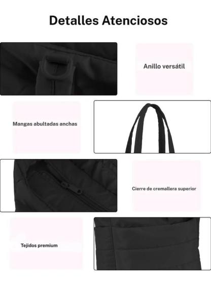 Bolso tote para mujer, bolso acolchado con lazo, bolso ligero y voluminoso con compartimentos, bolso de hombro/bolso de mano para viaje, trabajo y gimnasio | Ligero, acolchado, para viaje, trabajo, San Valentín, Navidad y Día de Acción de Gracias