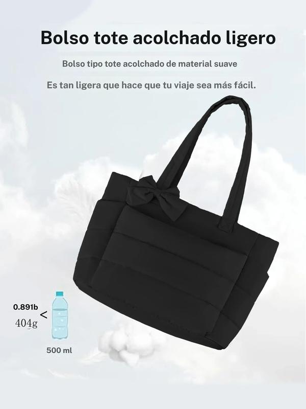 Bolso tote para mujer, bolso acolchado con lazo, bolso ligero y voluminoso con compartimentos, bolso de hombro/bolso de mano para viaje, trabajo y gimnasio | Ligero, acolchado, para viaje, trabajo, San Valentín, Navidad y Día de Acción de Gracias