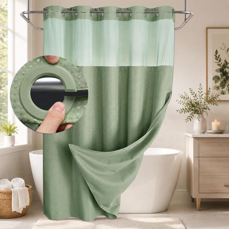 Pattern Shower Curtain - No Hook Snap-in Liner, Fabric Waterproof Inner & Washable White Outer Cloth, Modern Bathroom Accessory for Home/Hotel/Salon/Dorm, 72x75 Inch