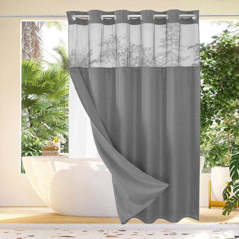 Pattern Shower Curtain - No Hook Snap-in Liner, Fabric Waterproof Inner & Washable White Outer Cloth, Modern Bathroom Accessory for Home/Hotel/Salon/Dorm, 72x75 Inch