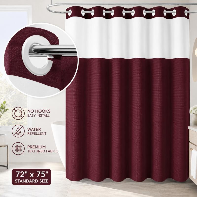 Pattern Shower Curtain - No Hook Snap-in Liner, Fabric Waterproof Inner & Washable White Outer Cloth, Modern Bathroom Accessory for Home/Hotel/Salon/Dorm, 72x75 Inch