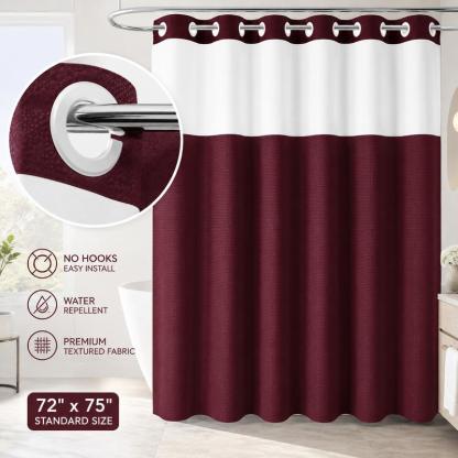 Pattern Shower Curtain - No Hook Snap-in Liner, Fabric Waterproof Inner & Washable White Outer Cloth, Modern Bathroom Accessory for Home/Hotel/Salon/Dorm, 72x75 Inch