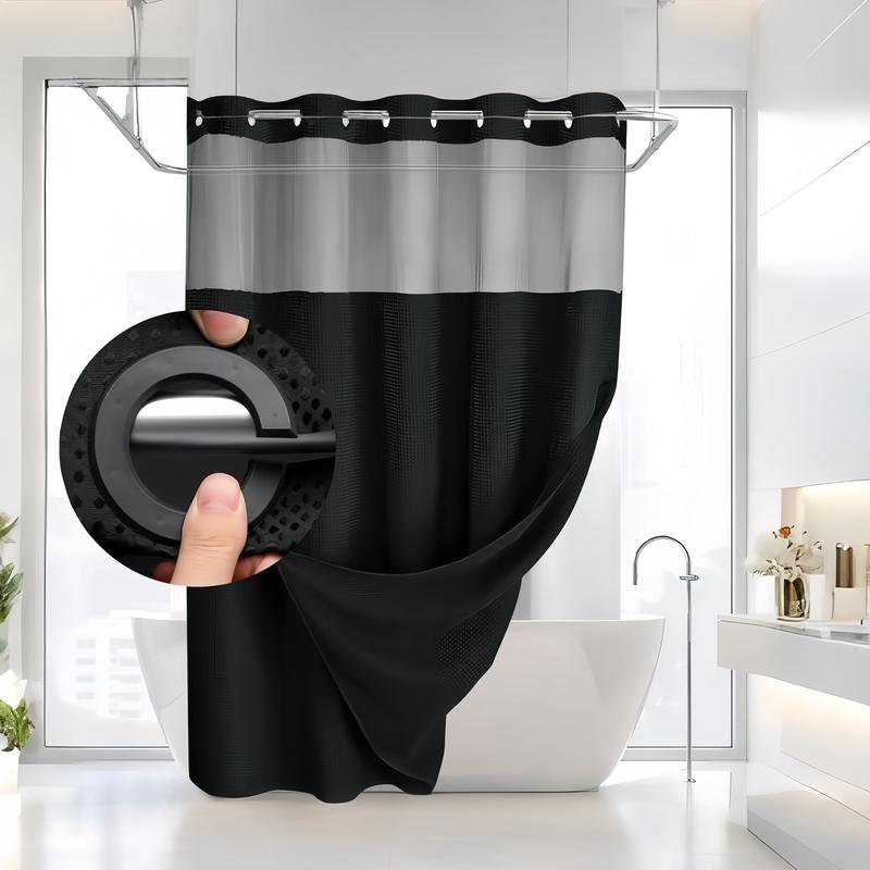 Pattern Shower Curtain - No Hook Snap-in Liner, Fabric Waterproof Inner & Washable White Outer Cloth, Modern Bathroom Accessory for Home/Hotel/Salon/Dorm, 72x75 Inch