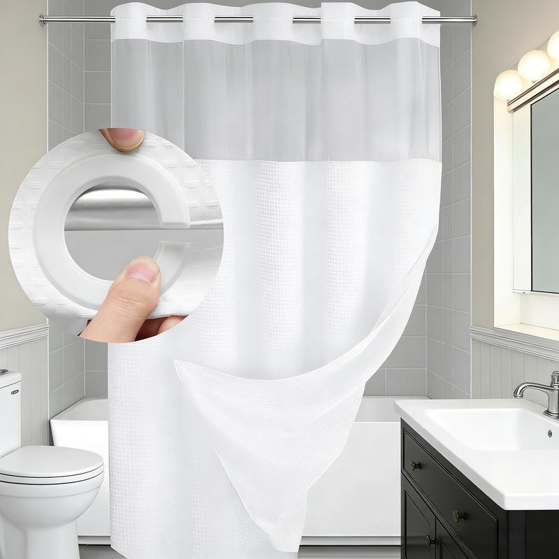 Pattern Shower Curtain - No Hook Snap-in Liner, Fabric Waterproof Inner & Washable White Outer Cloth, Modern Bathroom Accessory for Home/Hotel/Salon/Dorm, 72x75 Inch