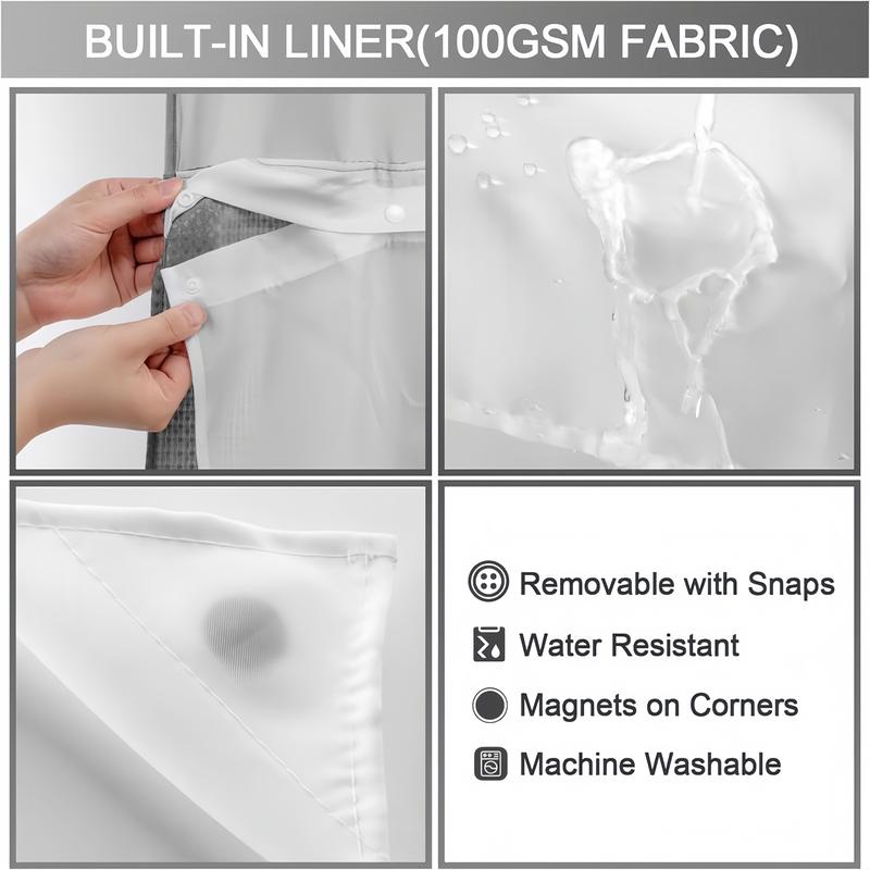 Pattern Shower Curtain - No Hook Snap-in Liner, Fabric Waterproof Inner & Washable White Outer Cloth, Modern Bathroom Accessory for Home/Hotel/Salon/Dorm, 72x75 Inch