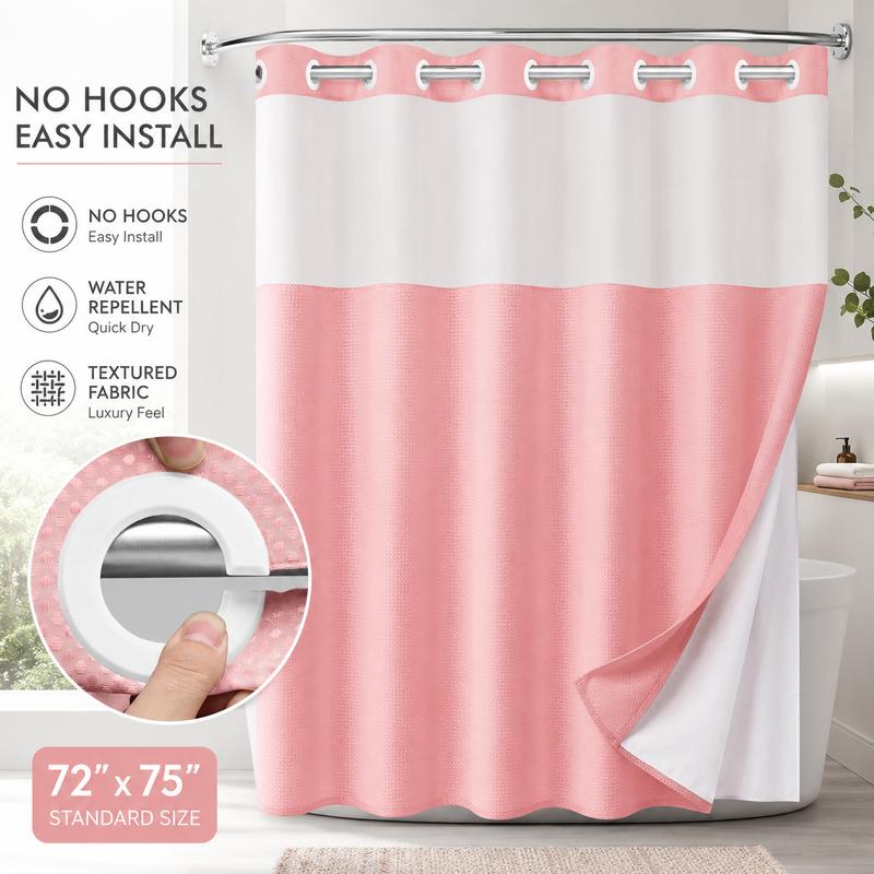 Pattern Shower Curtain - No Hook Snap-in Liner, Fabric Waterproof Inner & Washable White Outer Cloth, Modern Bathroom Accessory for Home/Hotel/Salon/Dorm, 72x75 Inch
