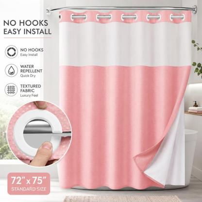 Pattern Shower Curtain - No Hook Snap-in Liner, Fabric Waterproof Inner & Washable White Outer Cloth, Modern Bathroom Accessory for Home/Hotel/Salon/Dorm, 72x75 Inch