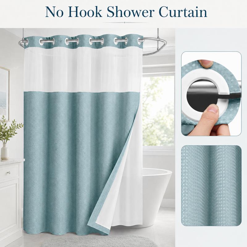 Pattern Shower Curtain - No Hook Snap-in Liner, Fabric Waterproof Inner & Washable White Outer Cloth, Modern Bathroom Accessory for Home/Hotel/Salon/Dorm, 72x75 Inch