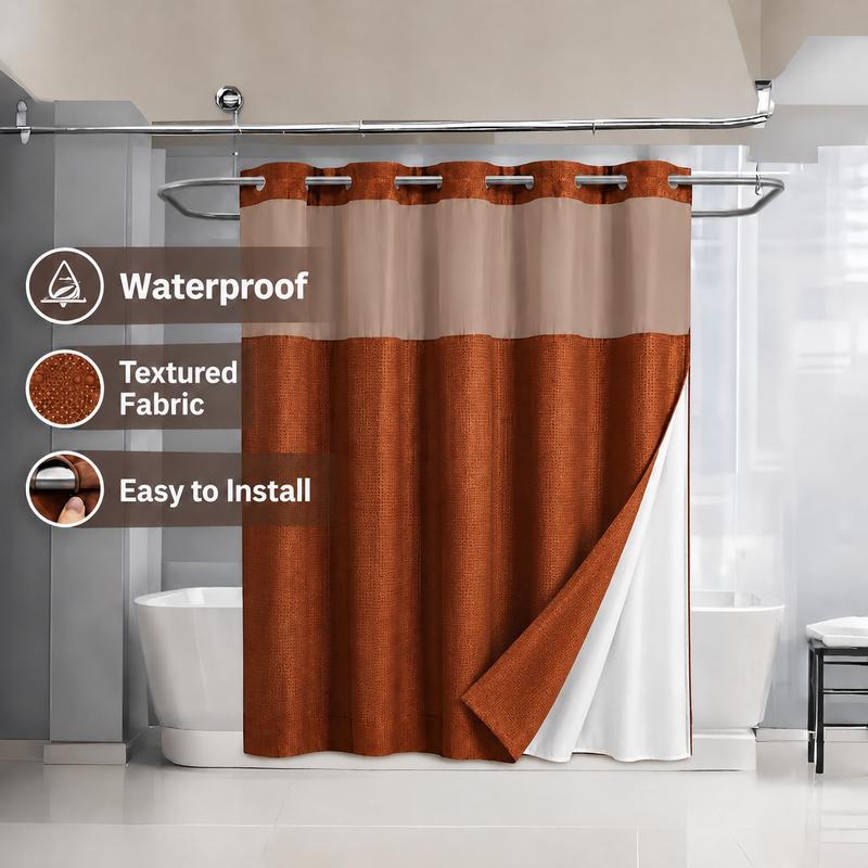 Pattern Shower Curtain - No Hook Snap-in Liner, Fabric Waterproof Inner & Washable White Outer Cloth, Modern Bathroom Accessory for Home/Hotel/Salon/Dorm, 72x75 Inch