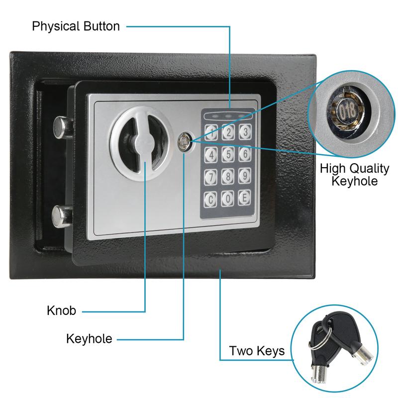 Caja Fuerte Digital de 4.6L con Teclado Electrónico Seguridad de Acero Construcción para Hogar Oficina Hotel con Cerradura de Llave