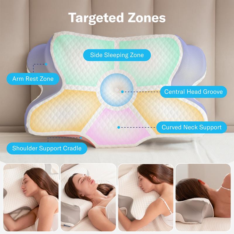 Almohada cervical para un descanso confortable; espuma viscoelástica ergonómica y sin olor; almohada ortopédica ideal para quienes duermen de lado, boca arriba o boca abajo.
