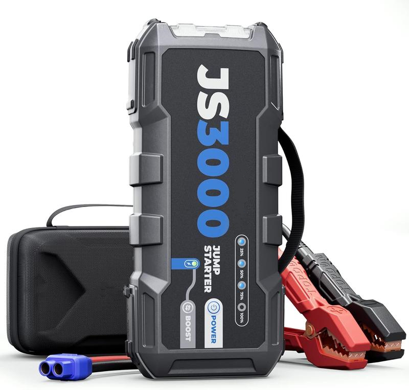 Booster Batterie, Demarreur Batterie Voiture 3000A/24000mAh Jump Starter Moteurs Diesel Jusqu'à 9 L et 7 L, Charge Rapide USB Lampe Poche LED intégrée