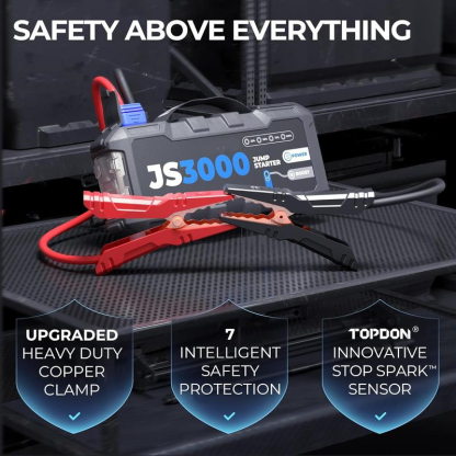 Booster Batterie, Demarreur Batterie Voiture 3000A/24000mAh Jump Starter Moteurs Diesel Jusqu'à 9 L et 7 L, Charge Rapide USB Lampe Poche LED intégrée