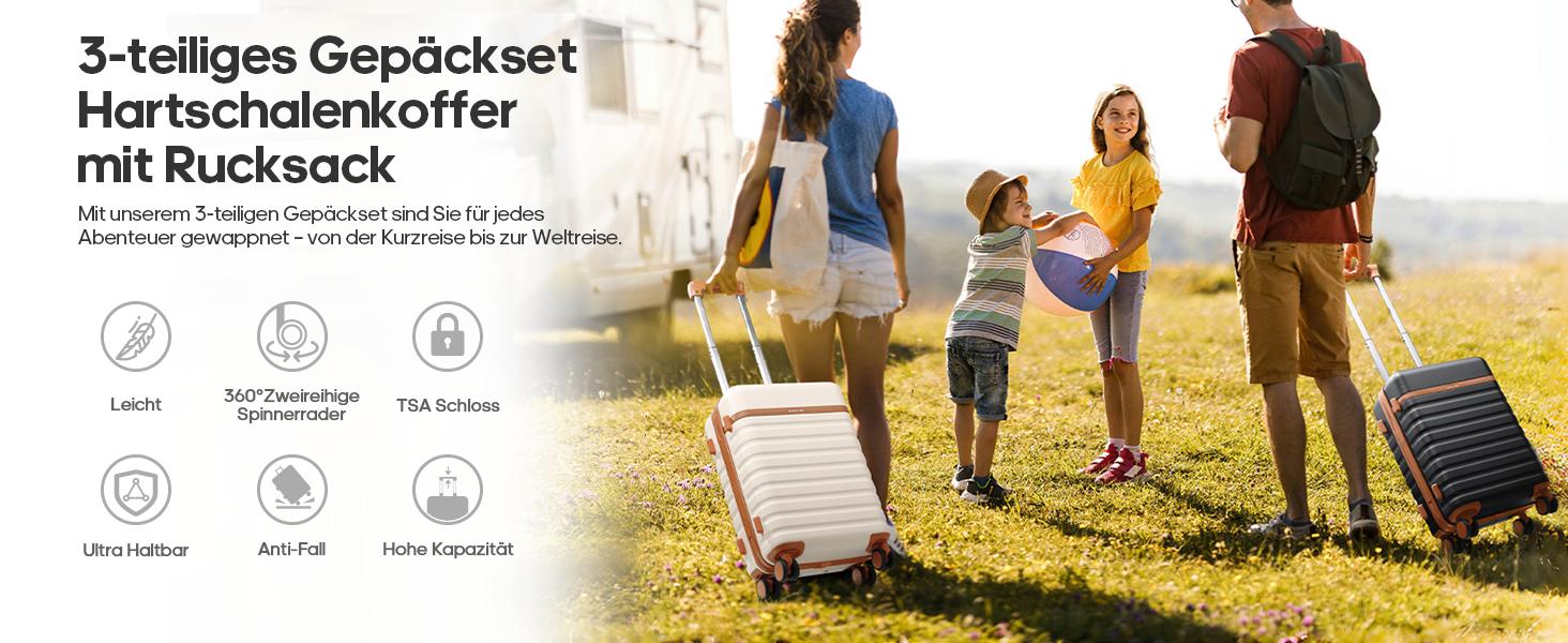 UKEIN 20" Carry On Suitcase, 3-Piece Luggage Set (24&28 inch sizes are not suitable for carry-on)& Travel Backpack, PC Hardside Spinner Luggage with TSA Lock, YKK Zipper, Lightweight Durable Suitcase for Men and Women #Summervibes, Hard Shell Luggage, Car