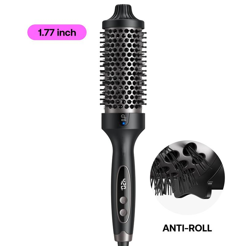 Cepillo Térmico Iónico de 38 mm (1,5"), Pantalla LED, Temperatura Ajustable 150-215°C, Antiencrespamiento, Volumen y Peinado Profesional, Voltaje Universal 120-240V