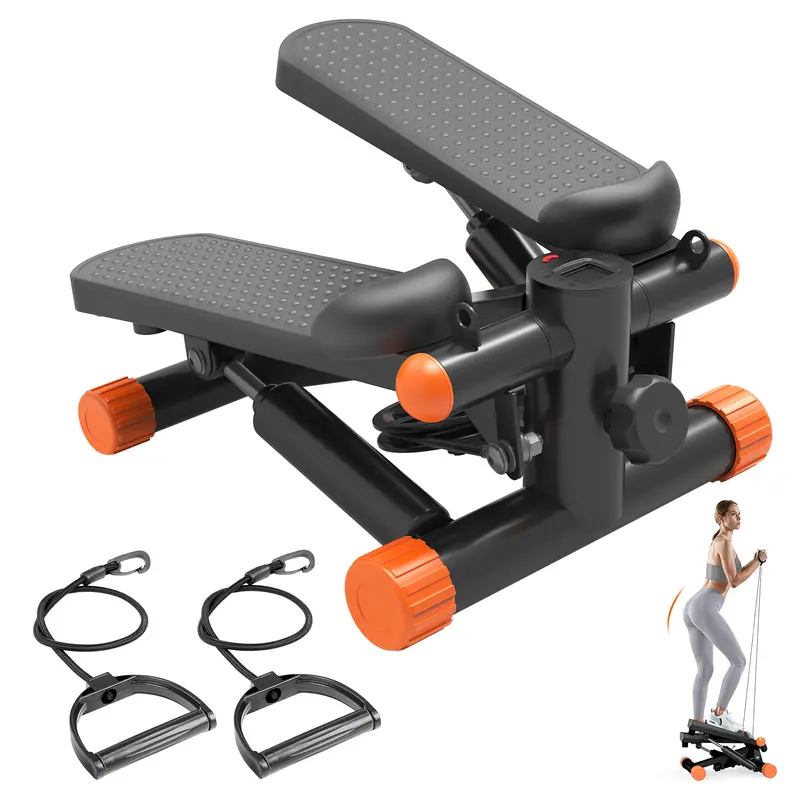 Mini stepper para hacer ejercicio en casa, máquina de step con bandas de resistencia, máquina de cardio compacta, equipo de entrenamiento ajustable para espacios pequeños en el hogar u oficina.